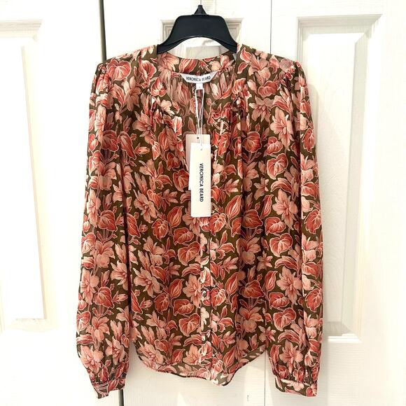 NWT! VERONICA BEARD FLORAL SILK BLOUSE size 2 - Picture 5 of 6